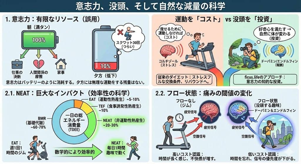 「痩せよう」と決意するから失敗する。意志力を1%も使わず、没頭が脂肪を燃やす『動的余暇』の設計図