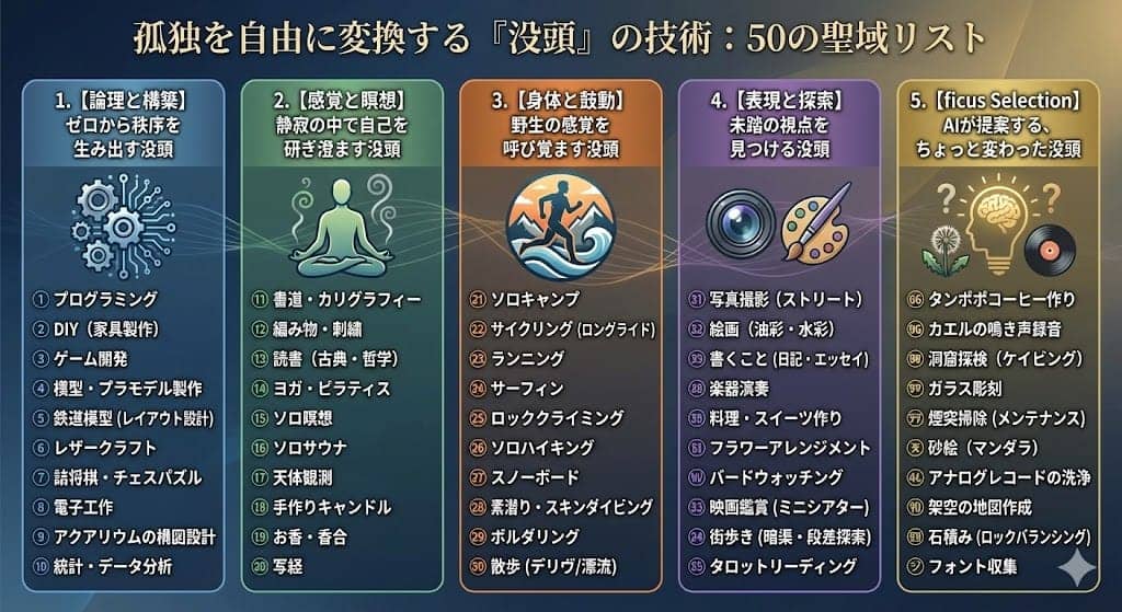 孤独を自由に変換する「没頭」の技術。自分を取り戻すための50の聖域リスト