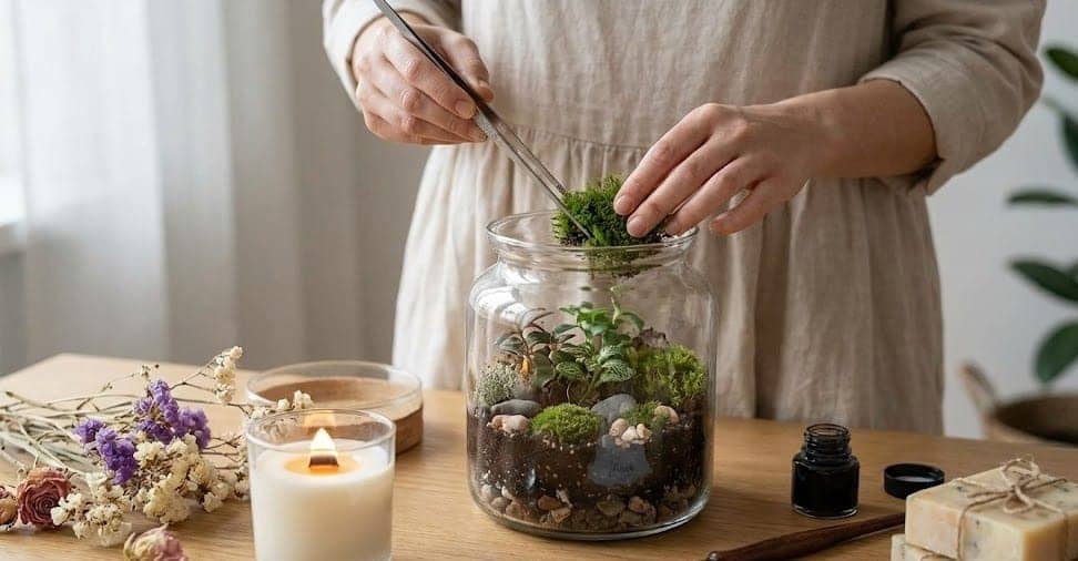 瓶の中に植物を植えている