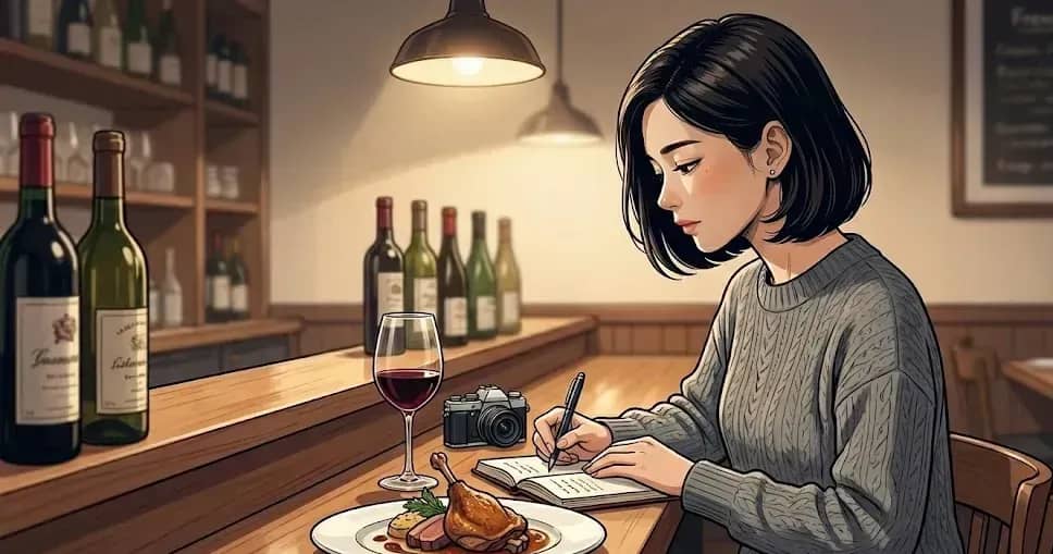 レストランでメモをとる女性
